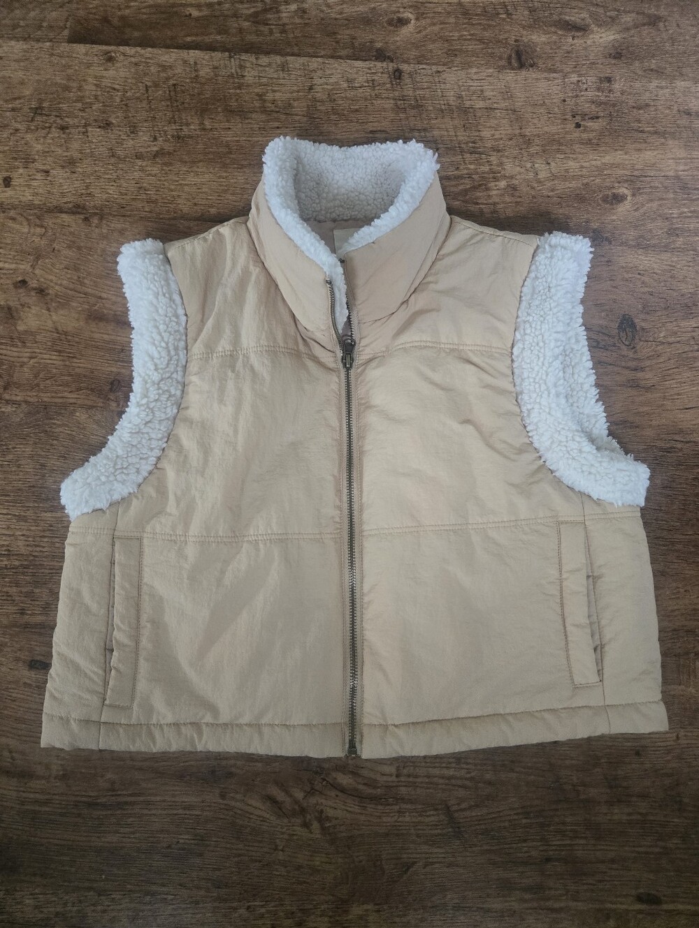 Cropped faux sherling vest